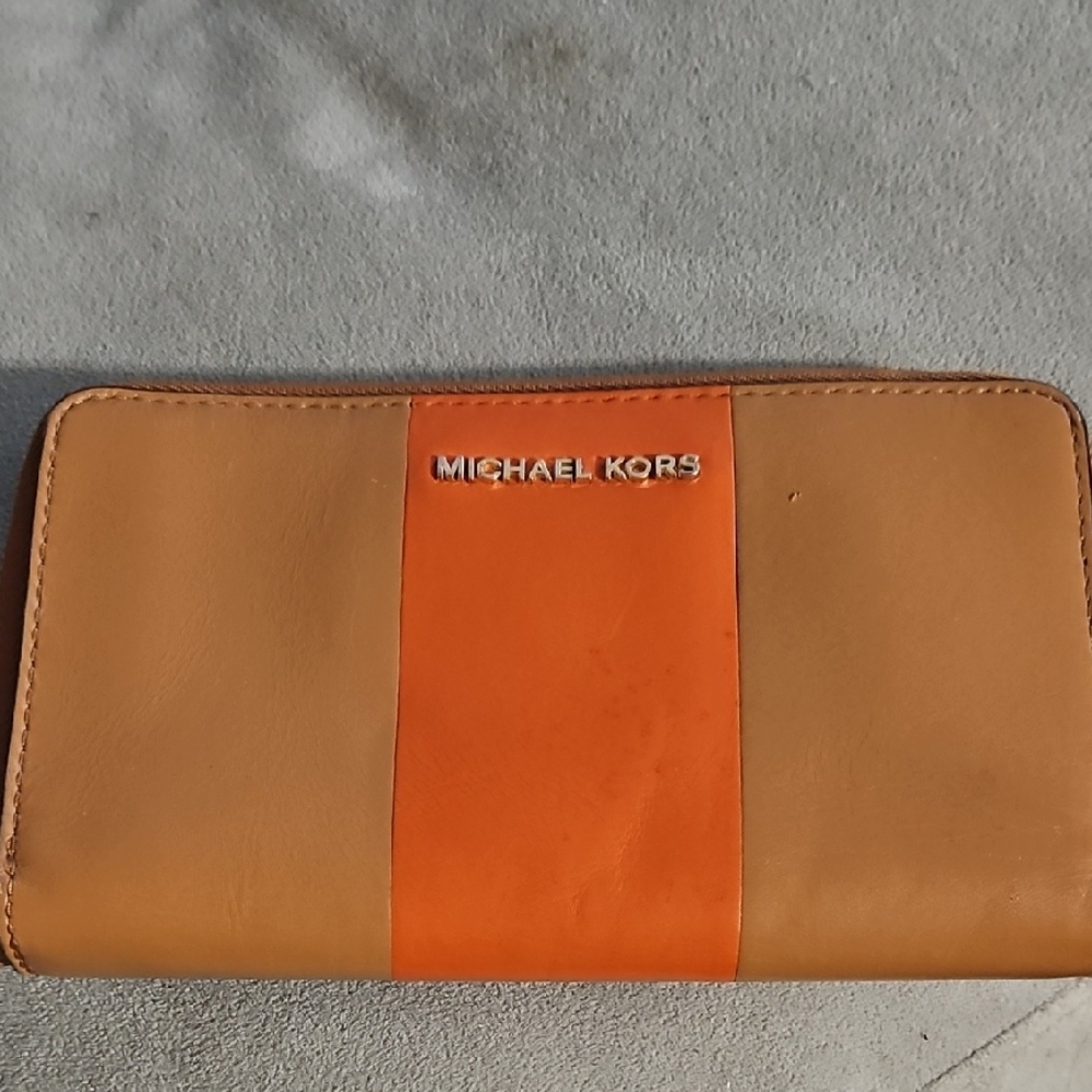 Michael Kors Orange and Tan Leather Wallet